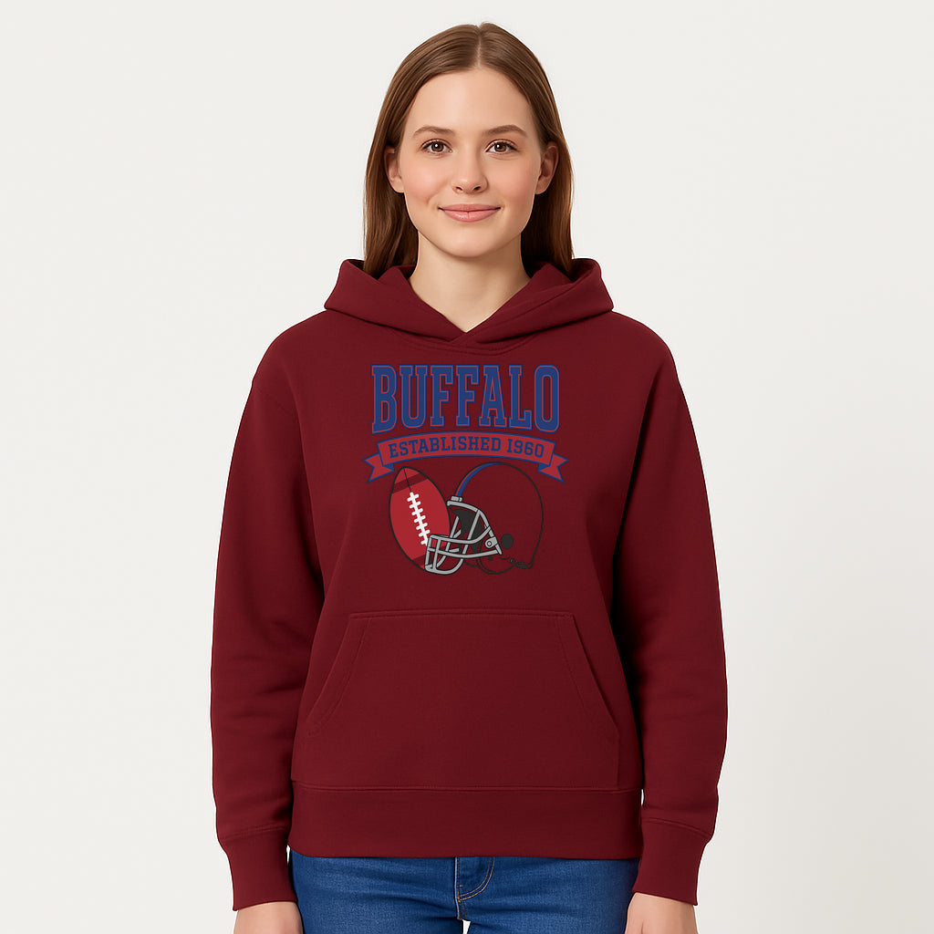 Buffalo Football Established 1960 Vintage Graphic Tee, Football Helmet & Ball Design, Sports Fan Apparel, Game Day Outfit - Hoodie 1758559989440.jpg