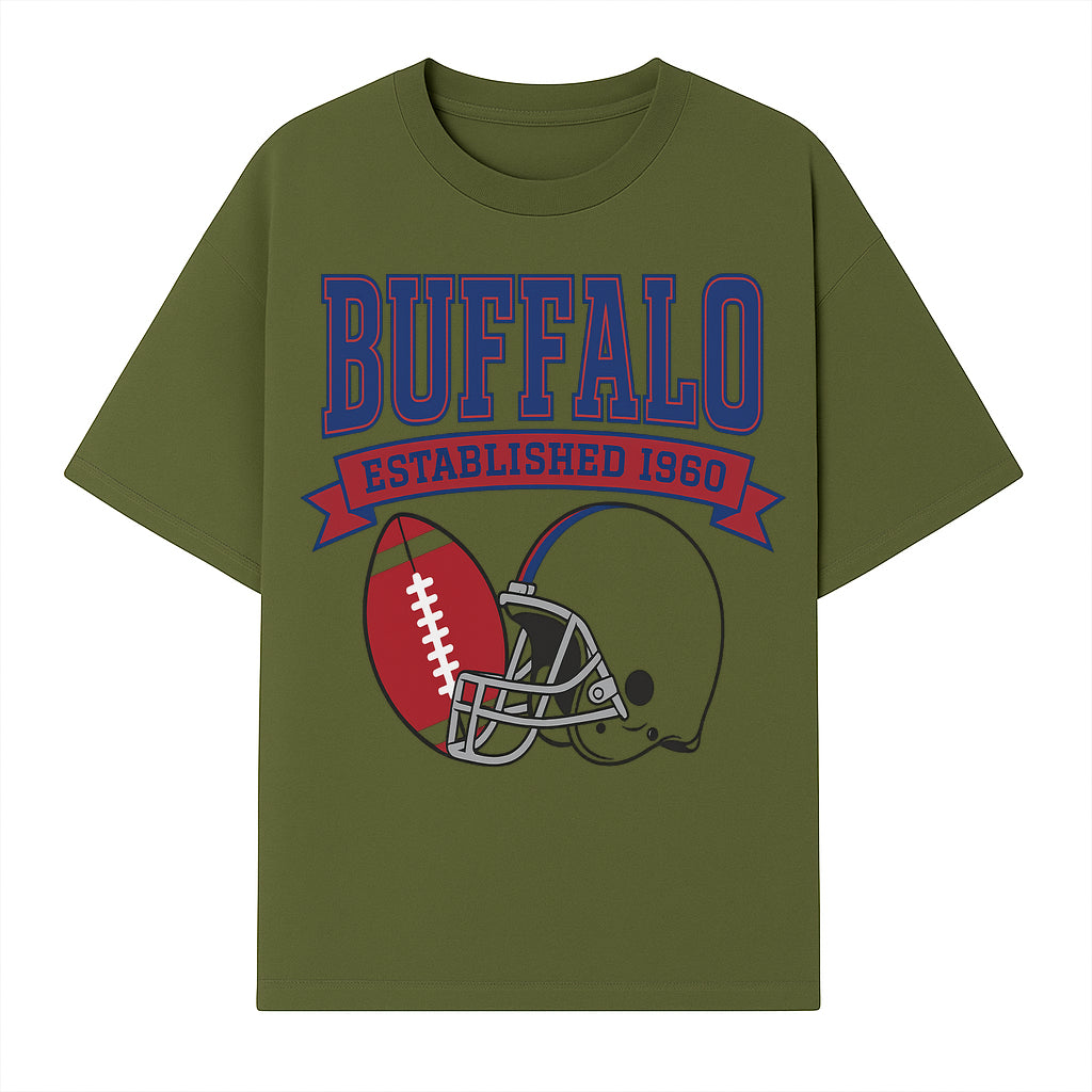 Buffalo Football Established 1960 Vintage Graphic Tee, Football Helmet & Ball Design, Sports Fan Apparel, Game Day Outfit - T-shirt 1758559990046.jpg