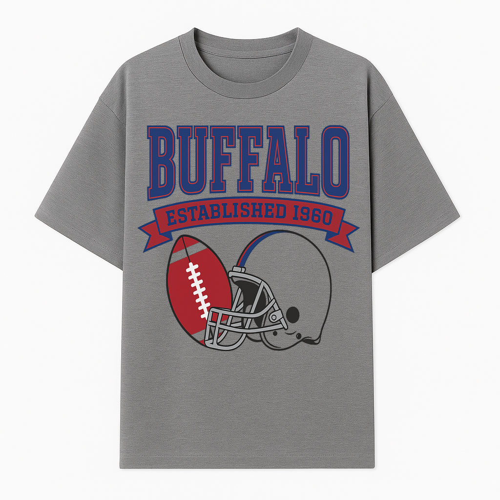 Buffalo Football Established 1960 Vintage Graphic Tee, Football Helmet & Ball Design, Sports Fan Apparel, Game Day Outfit - T-shirt 1758559990171.jpg