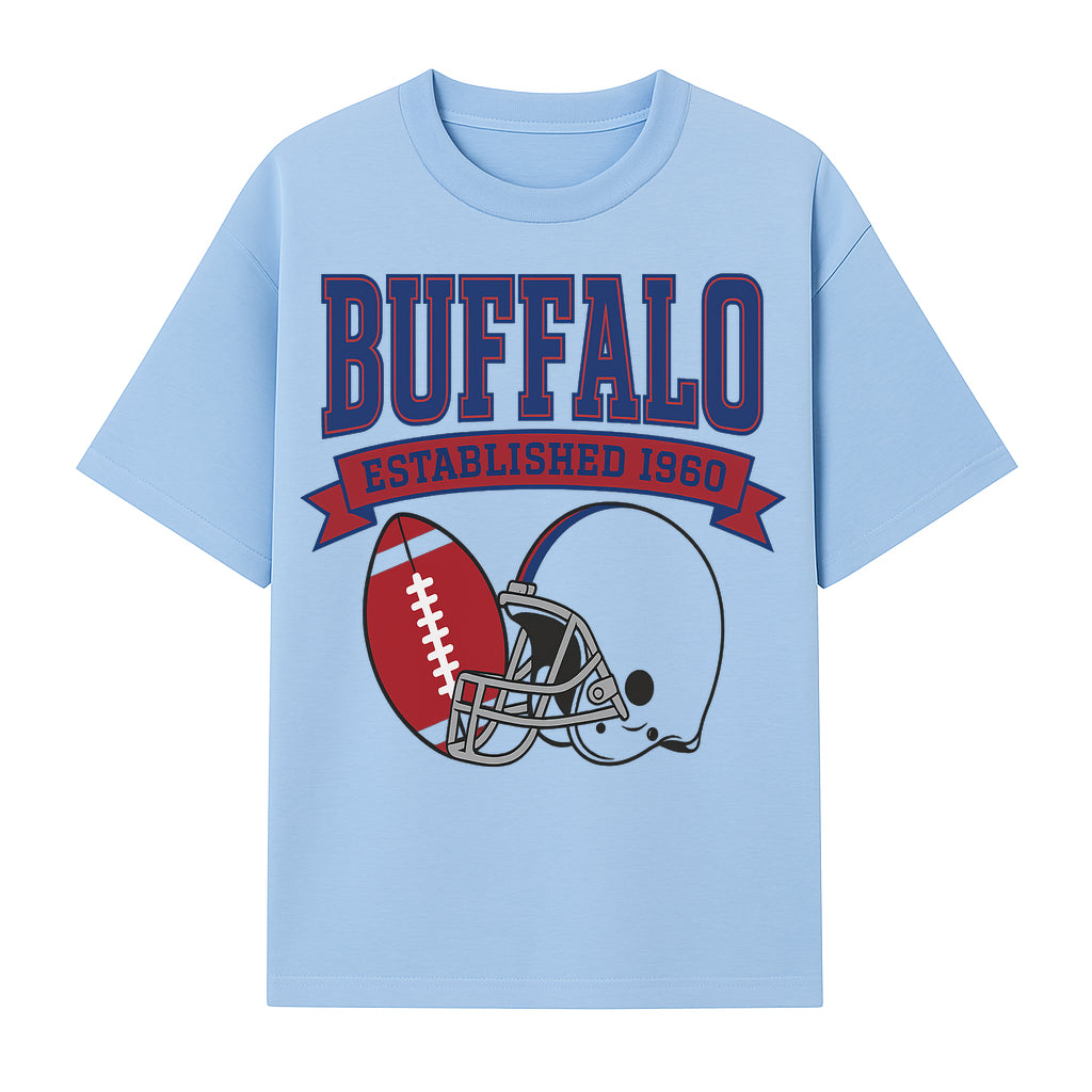 Buffalo Football Established 1960 Vintage Graphic Tee, Football Helmet & Ball Design, Sports Fan Apparel, Game Day Outfit - T-shirt 1758559990311.jpg