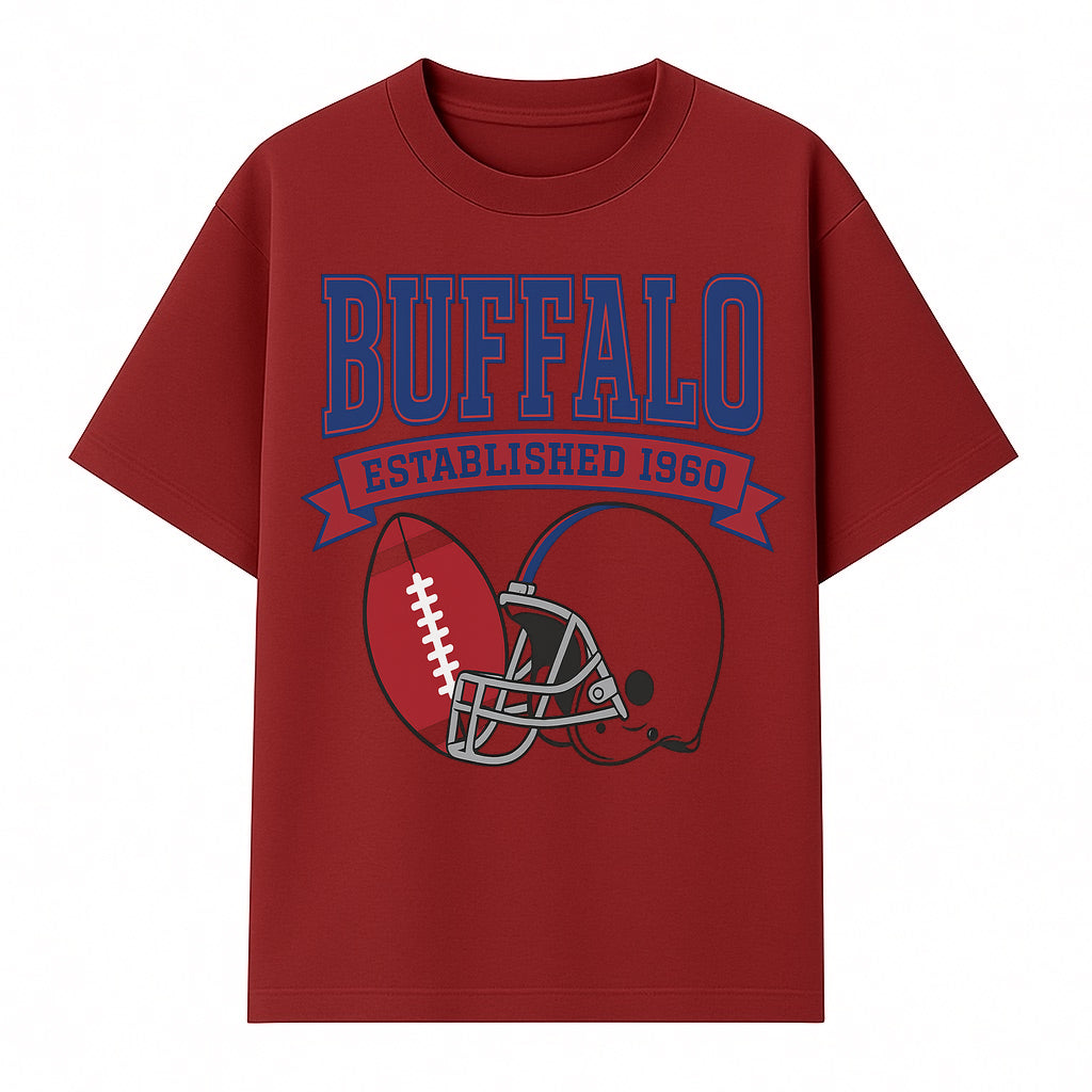 Buffalo Football Established 1960 Vintage Graphic Tee, Football Helmet & Ball Design, Sports Fan Apparel, Game Day Outfit - T-shirt 1758559990578.jpg