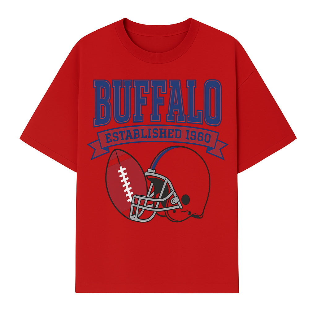 Buffalo Football Established 1960 Vintage Graphic Tee, Football Helmet & Ball Design, Sports Fan Apparel, Game Day Outfit - T-shirt 1758559990794.jpg