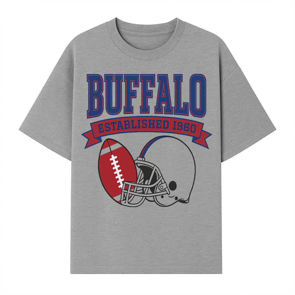 Buffalo Football Established 1960 Vintage Graphic Tee, Football Helmet & Ball Design, Sports Fan Apparel, Game Day Outfit - T-shirt 1758559990919.jpg