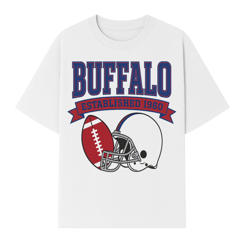 Buffalo Football Established 1960 Vintage Graphic Tee, Football Helmet & Ball Design, Sports Fan Apparel, Game Day Outfit - T-shirt 1758559991054.jpg