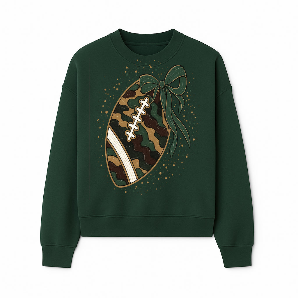 Camouflage Football with Bow Wrap - Fun Sports Decor, Rustic Wall Art, Perfect for Game Day, Gift for Football Lovers - Sweatshirt 1758559992216.jpg