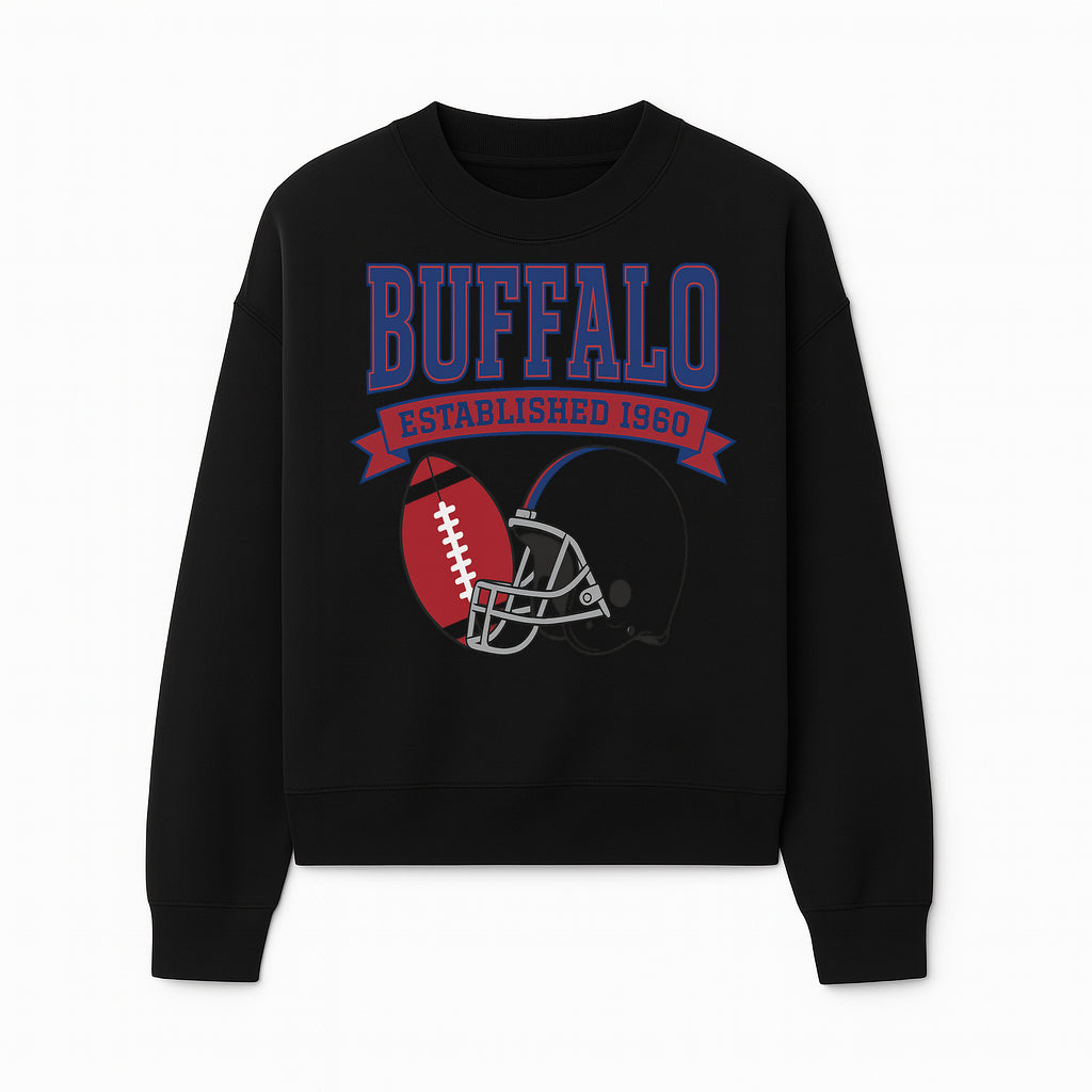 Buffalo Football Established 1960 Vintage Graphic Tee, Football Helmet & Ball Design, Sports Fan Apparel, Game Day Outfit - Sweatshirt 1758559992593.jpg