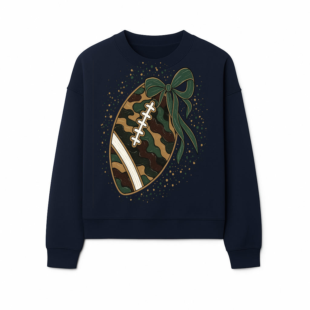 Camouflage Football with Bow Wrap - Fun Sports Decor, Rustic Wall Art, Perfect for Game Day, Gift for Football Lovers - Sweatshirt 1758559992823.jpg