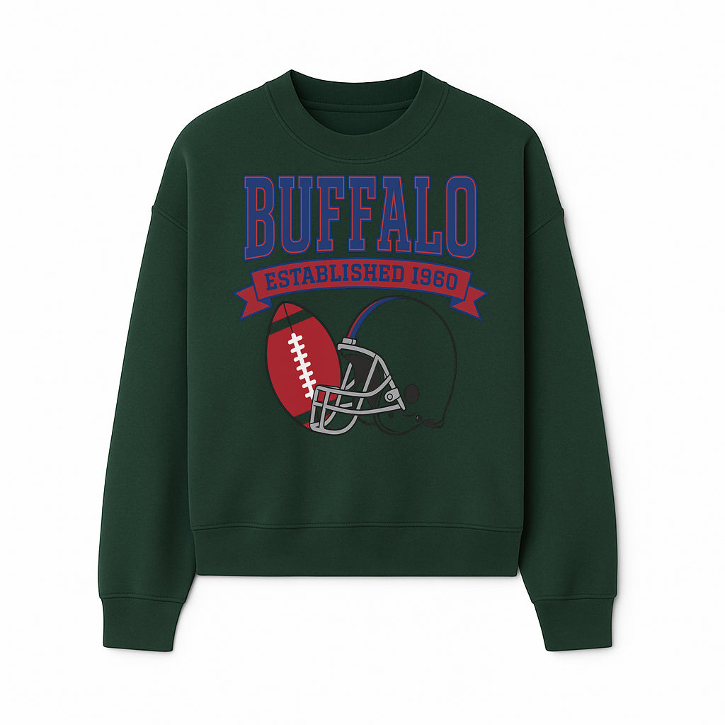Buffalo Football Established 1960 Vintage Graphic Tee, Football Helmet & Ball Design, Sports Fan Apparel, Game Day Outfit - Sweatshirt 1758559992851.jpg