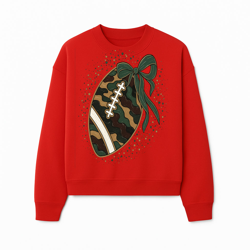 Camouflage Football with Bow Wrap - Fun Sports Decor, Rustic Wall Art, Perfect for Game Day, Gift for Football Lovers - Sweatshirt 1758559992946.jpg