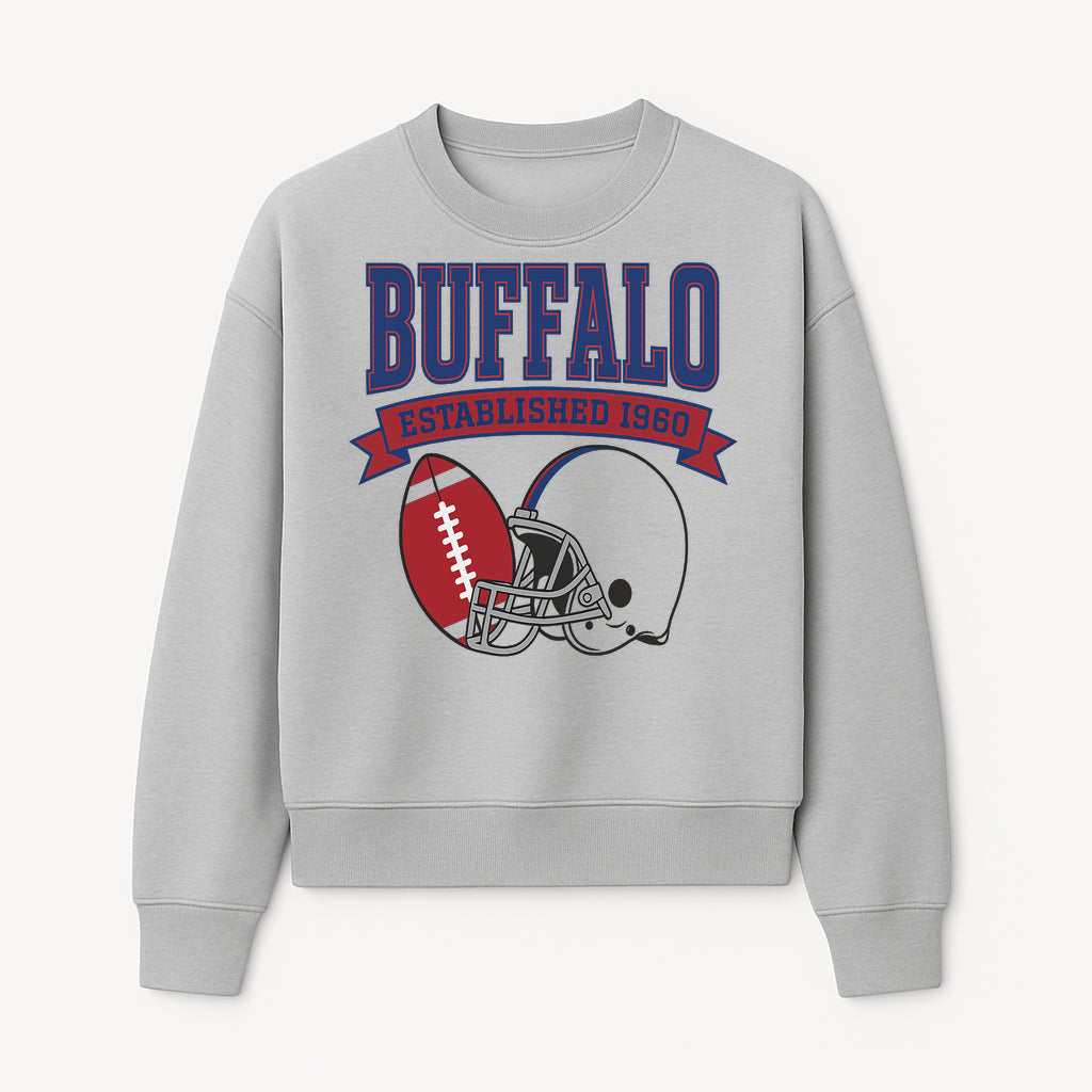 Buffalo Football Established 1960 Vintage Graphic Tee, Football Helmet & Ball Design, Sports Fan Apparel, Game Day Outfit - Sweatshirt 1758559992972.jpg