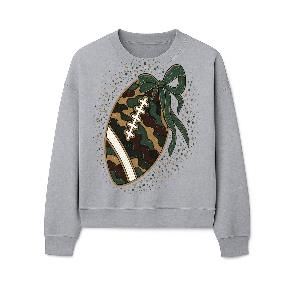 Camouflage Football with Bow Wrap - Fun Sports Decor, Rustic Wall Art, Perfect for Game Day, Gift for Football Lovers - Sweatshirt 1758559993091.jpg