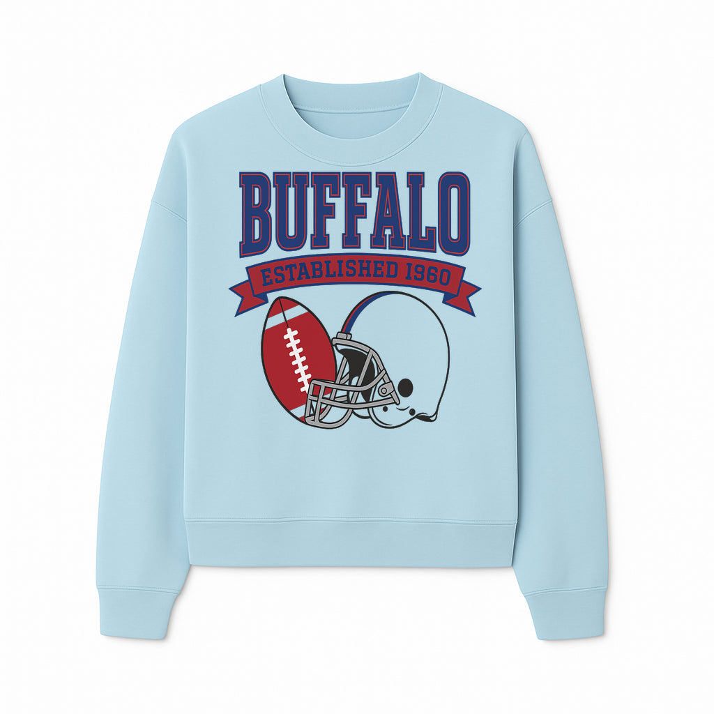 Buffalo Football Established 1960 Vintage Graphic Tee, Football Helmet & Ball Design, Sports Fan Apparel, Game Day Outfit - Sweatshirt 1758559993100.jpg