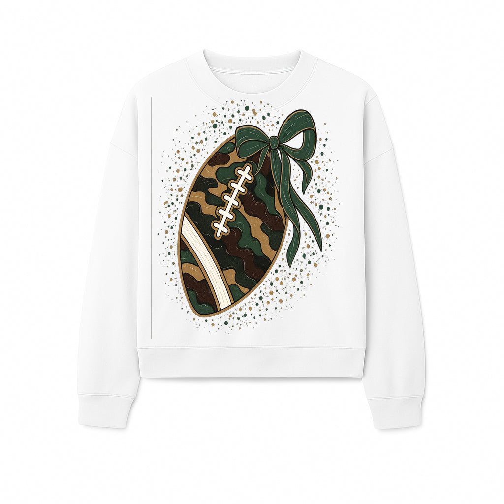 Camouflage Football with Bow Wrap - Fun Sports Decor, Rustic Wall Art, Perfect for Game Day, Gift for Football Lovers - Sweatshirt 1758559993220.jpg