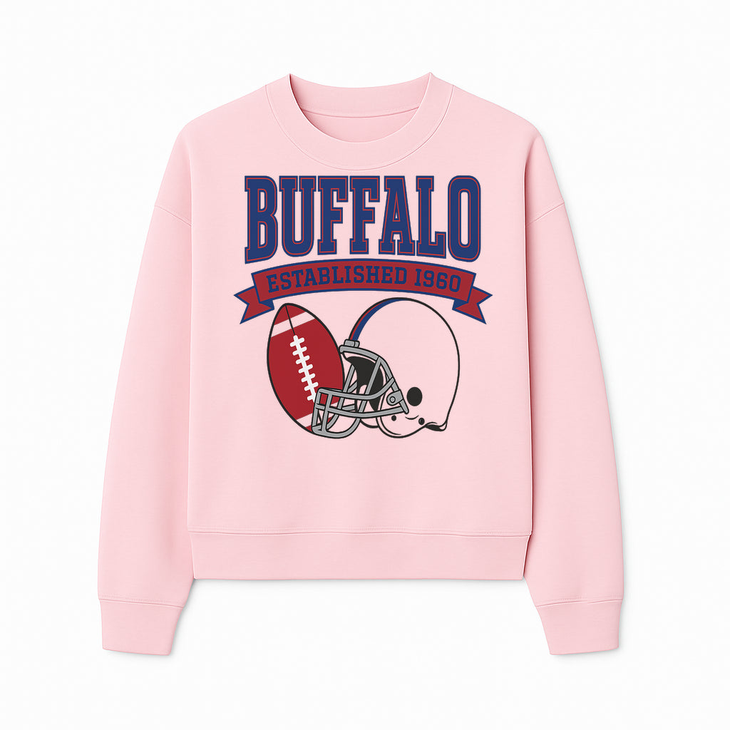 Buffalo Football Established 1960 Vintage Graphic Tee, Football Helmet & Ball Design, Sports Fan Apparel, Game Day Outfit - Sweatshirt 1758559993221.jpg