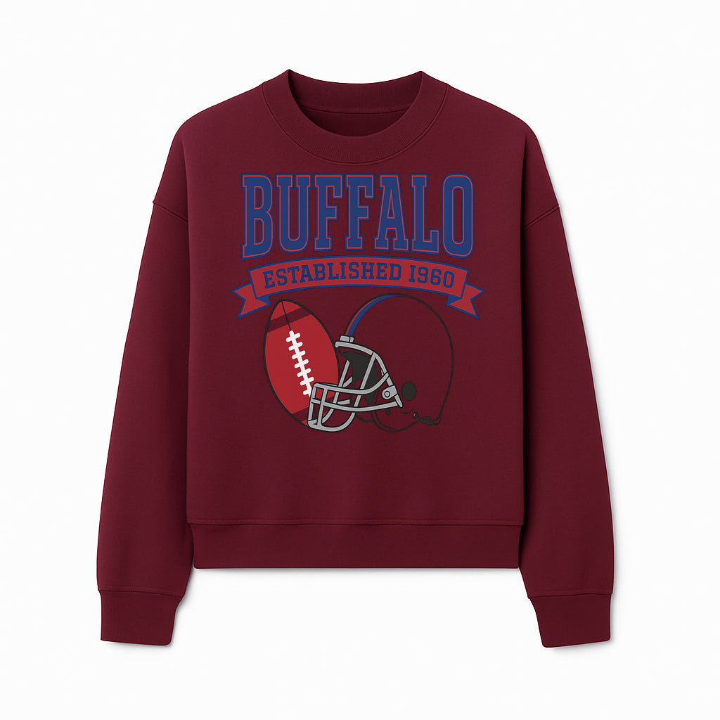 Buffalo Football Established 1960 Vintage Graphic Tee, Football Helmet & Ball Design, Sports Fan Apparel, Game Day Outfit - Sweatshirt 1758559993339.jpg