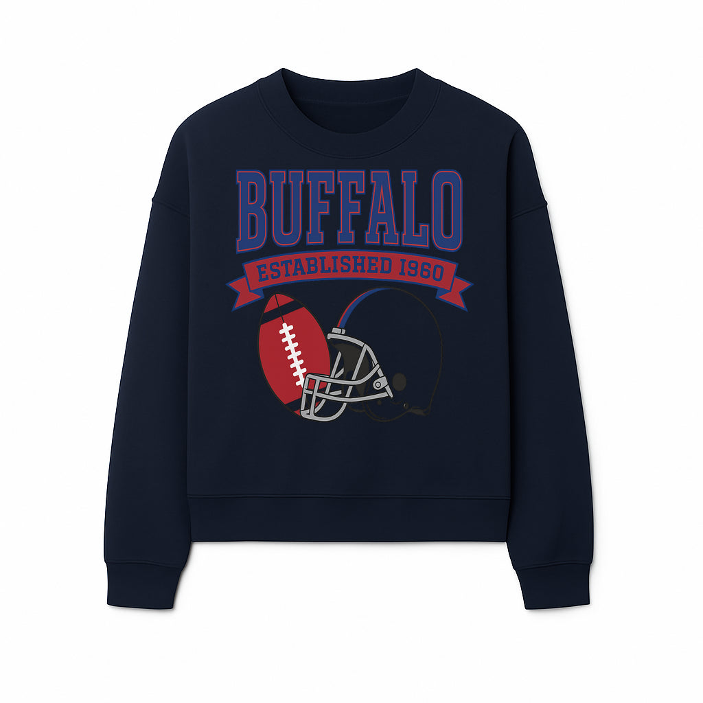Buffalo Football Established 1960 Vintage Graphic Tee, Football Helmet & Ball Design, Sports Fan Apparel, Game Day Outfit - Sweatshirt 1758559993468.jpg