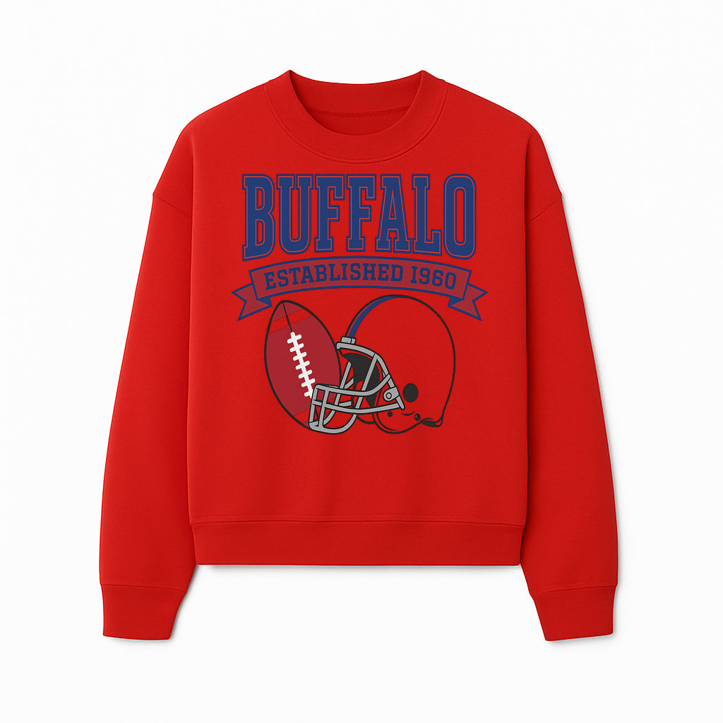 Buffalo Football Established 1960 Vintage Graphic Tee, Football Helmet & Ball Design, Sports Fan Apparel, Game Day Outfit - Sweatshirt 1758559993598.jpg