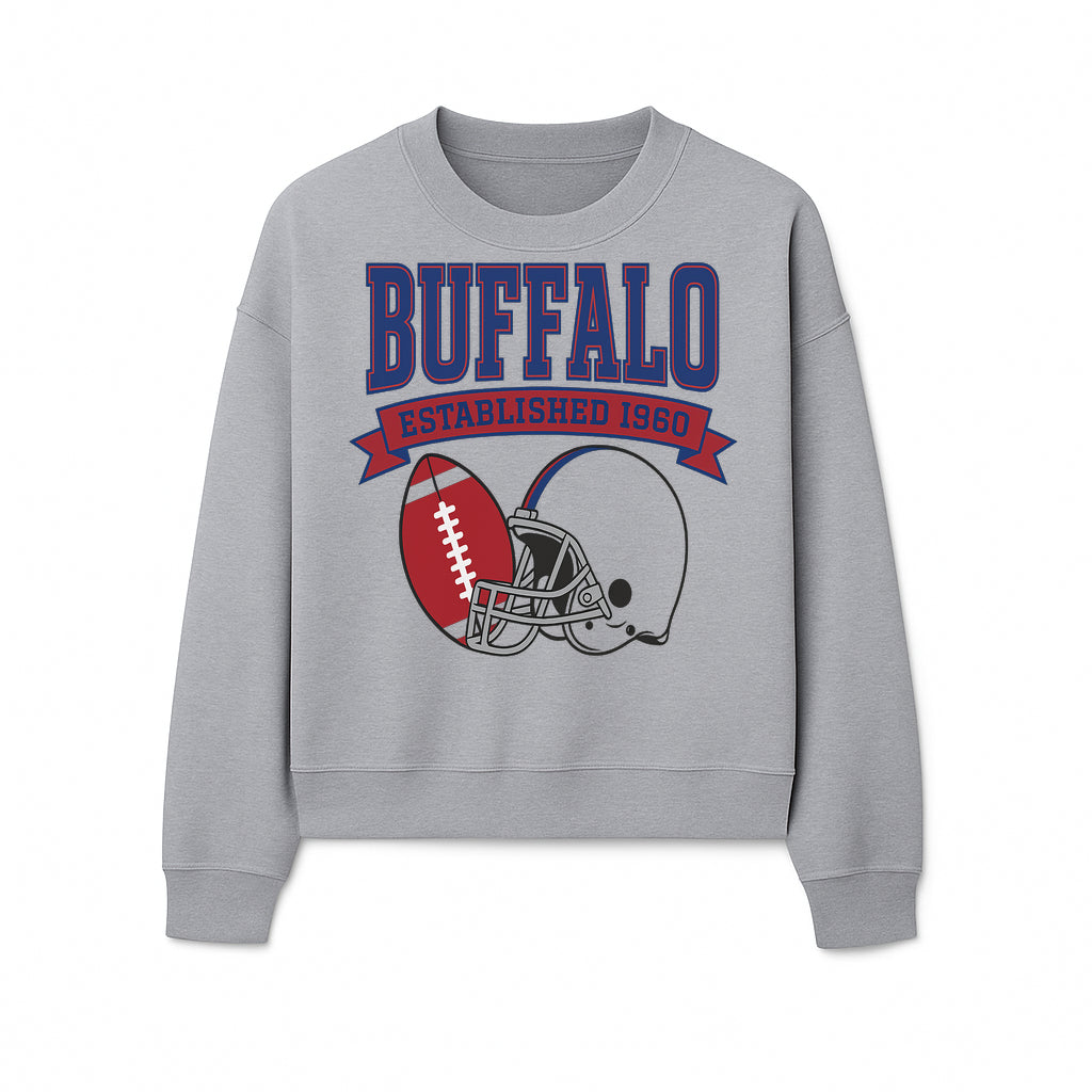 Buffalo Football Established 1960 Vintage Graphic Tee, Football Helmet & Ball Design, Sports Fan Apparel, Game Day Outfit - Sweatshirt 1758559993736.jpg