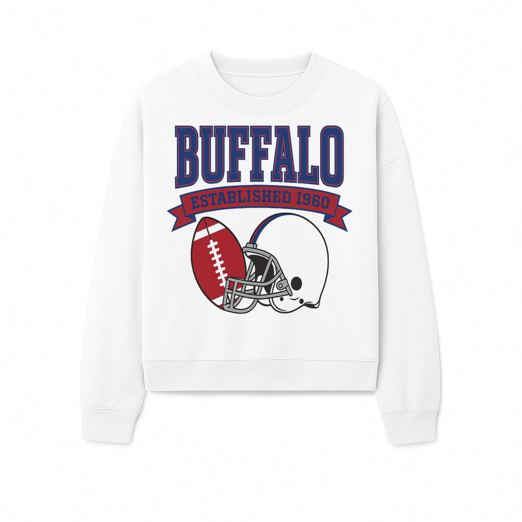 Buffalo Football Established 1960 Vintage Graphic Tee, Football Helmet & Ball Design, Sports Fan Apparel, Game Day Outfit - Sweatshirt 1758559993850.jpg