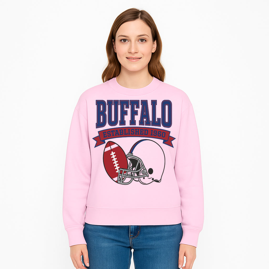 Buffalo Football Established 1960 Vintage Graphic Tee, Football Helmet & Ball Design, Sports Fan Apparel, Game Day Outfit - Sweatshirt 1758559995142.jpg