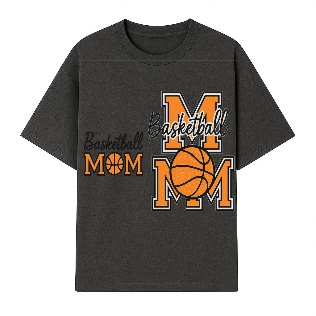 Basketball Mom T-Shirt, Sporty Orange & Black Design, Perfect Gift for Basketball Moms, Team Spirit Apparel - T-shirt 1758681892527.jpg