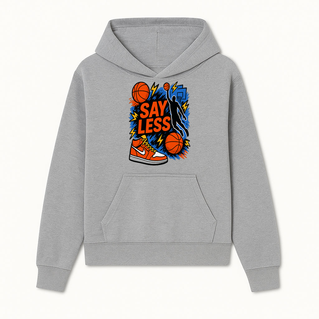 Basketball Say Less Graphic Tee with Slam Dunk Design and Nike Sneaker Art, Perfect for Sports Fans and Streetwear Enthusiasts - Hoodie 1758681896485.jpg