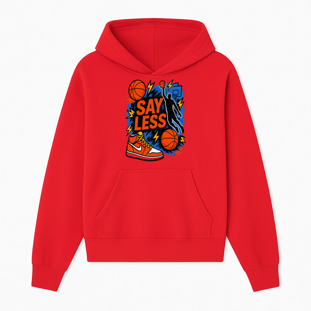 Basketball Say Less Graphic Tee with Slam Dunk Design and Nike Sneaker Art, Perfect for Sports Fans and Streetwear Enthusiasts - Hoodie 1758681897179.jpg