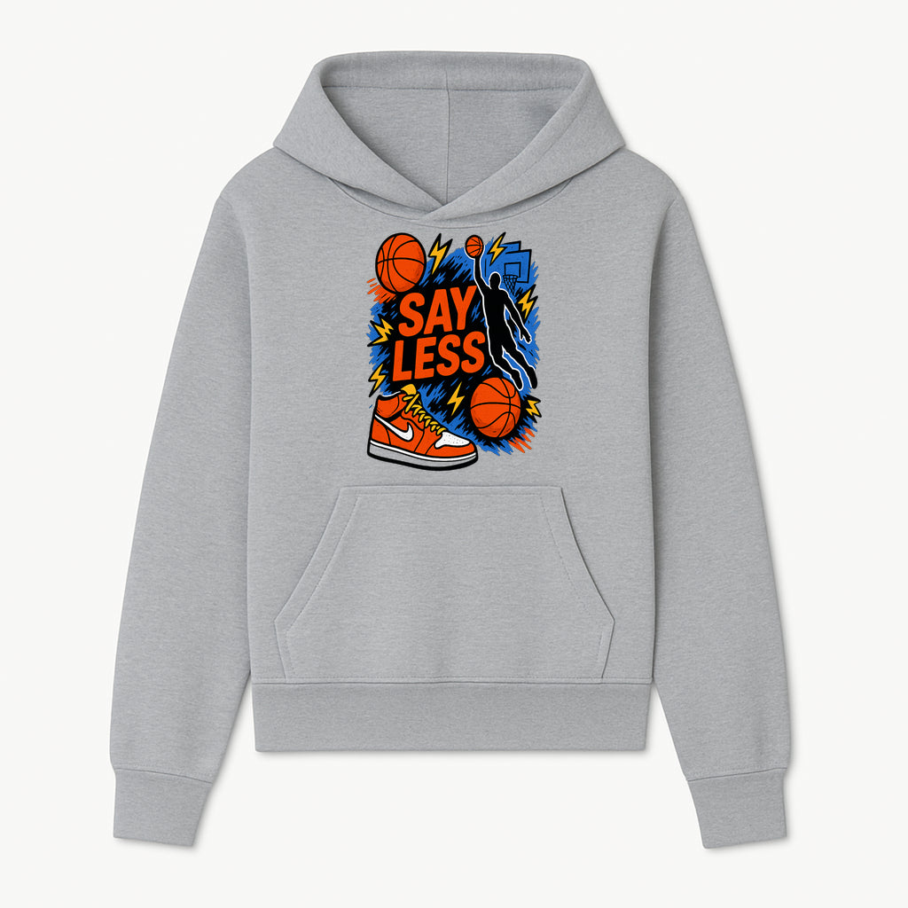 Basketball Say Less Graphic Tee with Slam Dunk Design and Nike Sneaker Art, Perfect for Sports Fans and Streetwear Enthusiasts - Hoodie 1758681897323.jpg