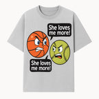 Funny Sports Rivalry Design: Basketball vs Softball 'She Loves Me More!' Cartoon Graphic Tee - T-shirt 1758681900081.jpg