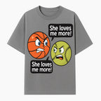 Funny Sports Rivalry Design: Basketball vs Softball 'She Loves Me More!' Cartoon Graphic Tee - T-shirt 1758681900607.jpg