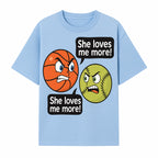 Funny Sports Rivalry Design: Basketball vs Softball 'She Loves Me More!' Cartoon Graphic Tee - T-shirt 1758681900733.jpg