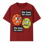 Funny Sports Rivalry Design: Basketball vs Softball 'She Loves Me More!' Cartoon Graphic Tee - T-shirt 1758681900992.jpg