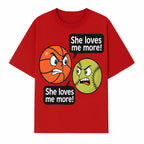 Funny Sports Rivalry Design: Basketball vs Softball 'She Loves Me More!' Cartoon Graphic Tee - T-shirt 1758681901230.jpg