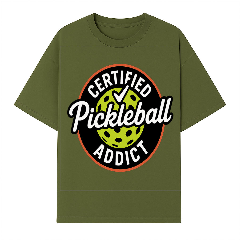 Certified Pickleball Addict T-Shirt | Pickleball Fan Apparel | Funny Sports Gift for Players | Green Paddle Ball Design - T-shirt 1758685032545.jpg
