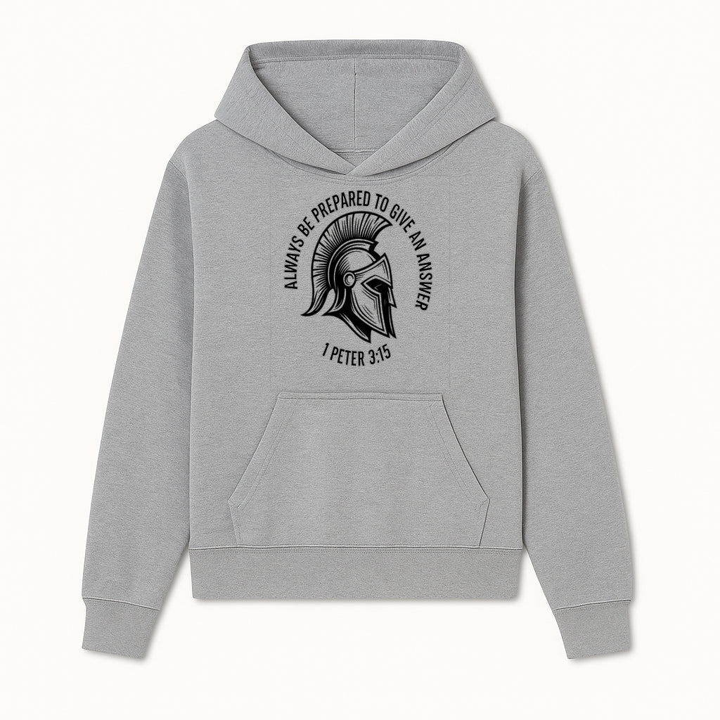 Always Be Prepared to Give an Answer Faith-Based Spartan Design Wall Art - Inspirational Quote from 1 Peter 3:15 - Hoodie 1758686604041.jpg
