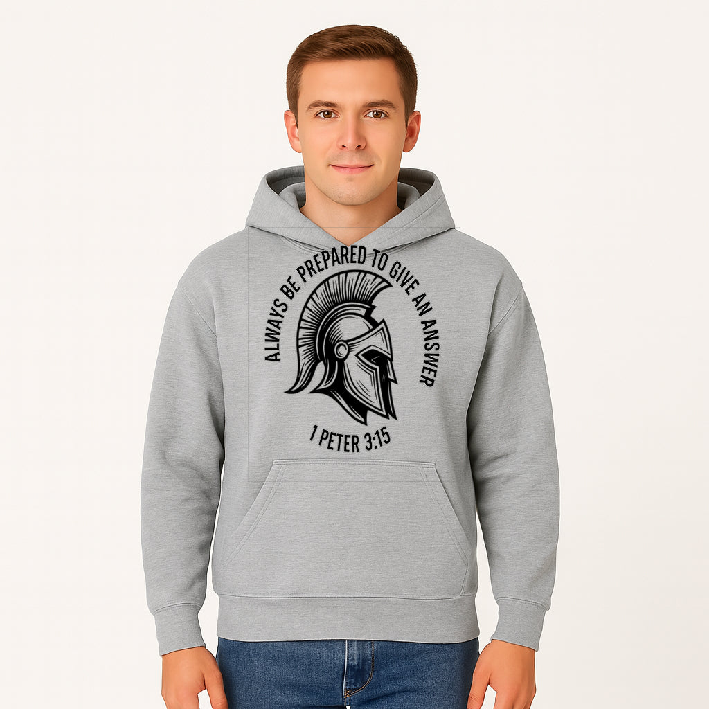 Always Be Prepared to Give an Answer Faith-Based Spartan Design Wall Art - Inspirational Quote from 1 Peter 3:15 - Hoodie 1758686606242.jpg