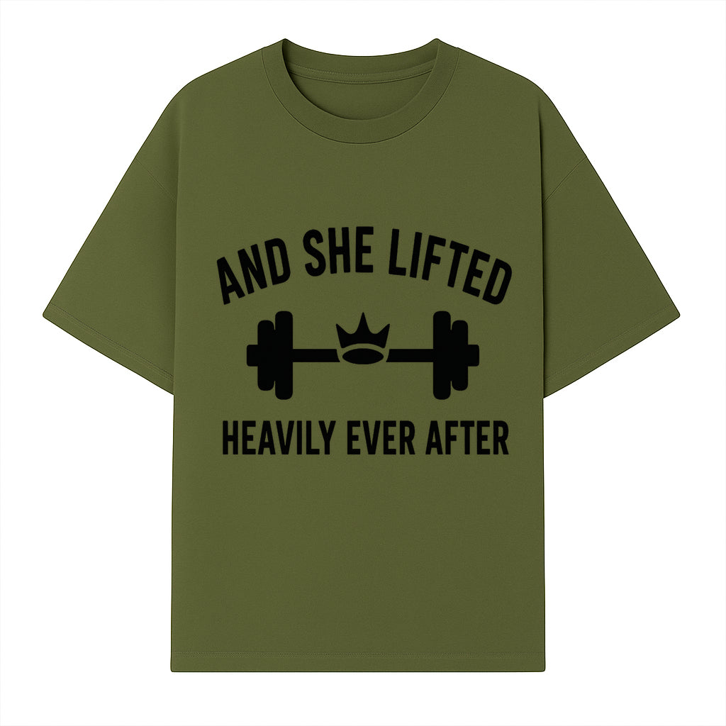 And She Lifted Heavily Ever After Gym Motivational Wall Art, Fitness Decor, Powerlifting Quote, Women's Strength Training Print - T-shirt 1758686607094.jpg