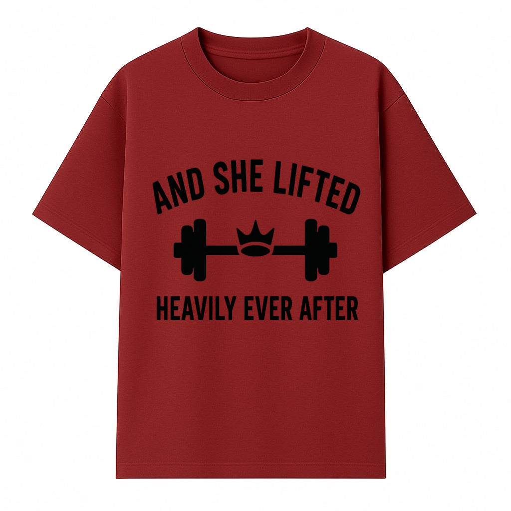And She Lifted Heavily Ever After Gym Motivational Wall Art, Fitness Decor, Powerlifting Quote, Women's Strength Training Print - T-shirt 1758686607638.jpg