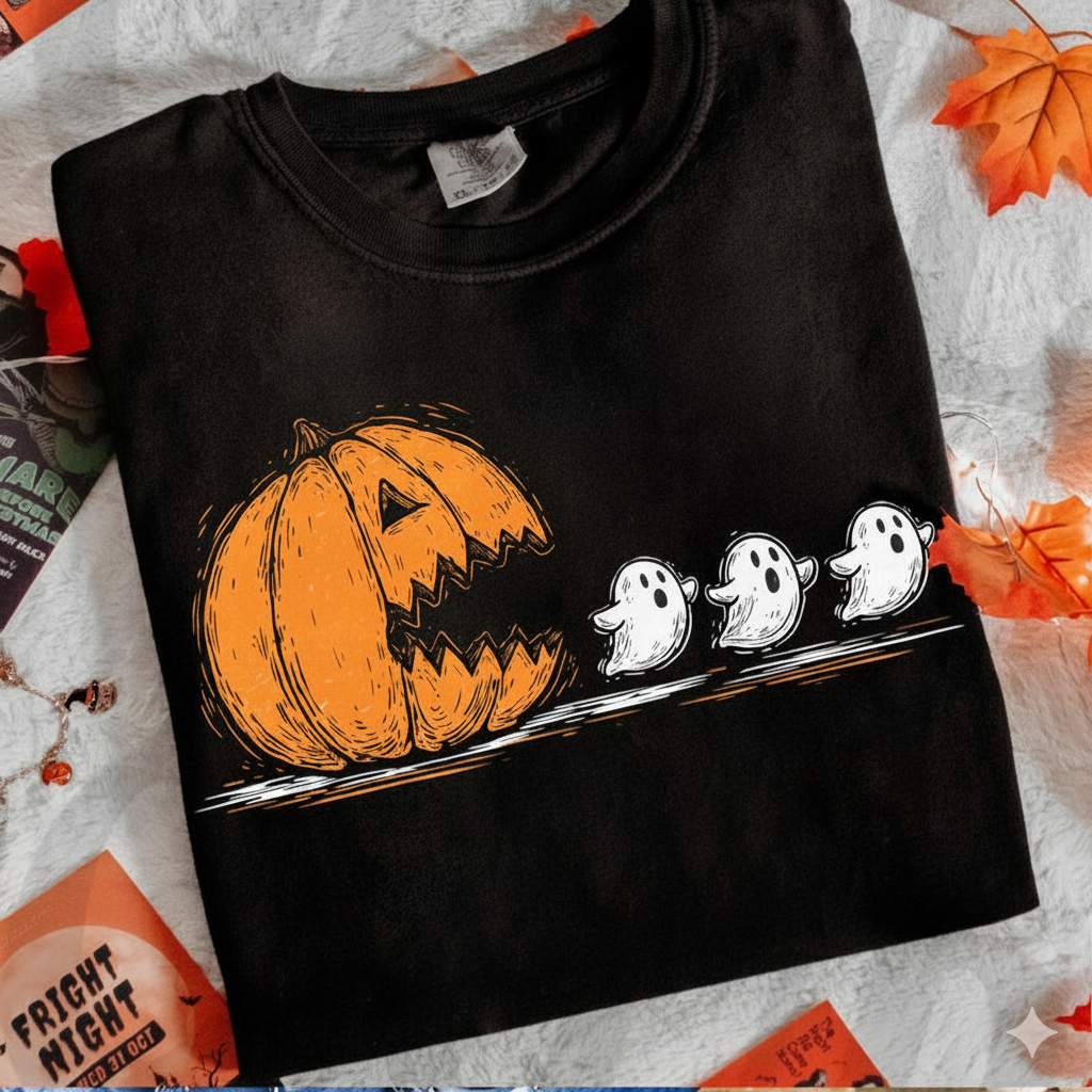 Trendy Halloween Pumpkin Chasing Ghost Halloween Costume Spooky Season Fall Vibes Funny Halloween Boo Ghost Shirt Design 1758855053885.png