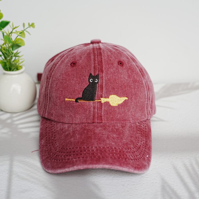 Halloween Black Cat Ride Magic Broom Washed Hat Embroidered Halloween Cap Funny Halloween Washed Cap Silly Halloween Cap Halloween Gifts 1758877893840.jpg