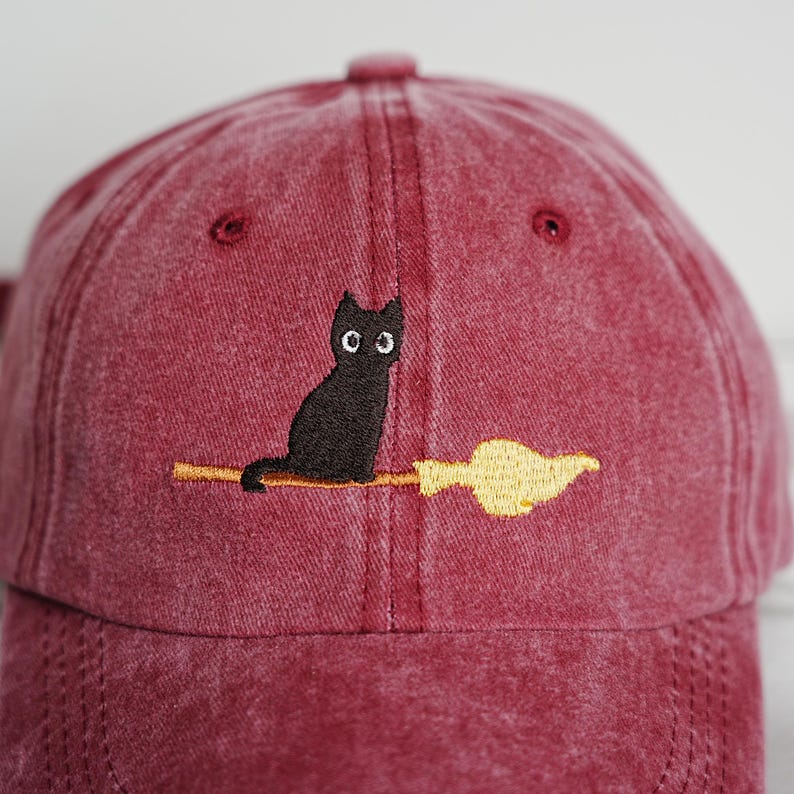 Halloween Black Cat Ride Magic Broom Washed Hat Embroidered Halloween Cap Funny Halloween Washed Cap Silly Halloween Cap Halloween Gifts 1758877902556.jpg