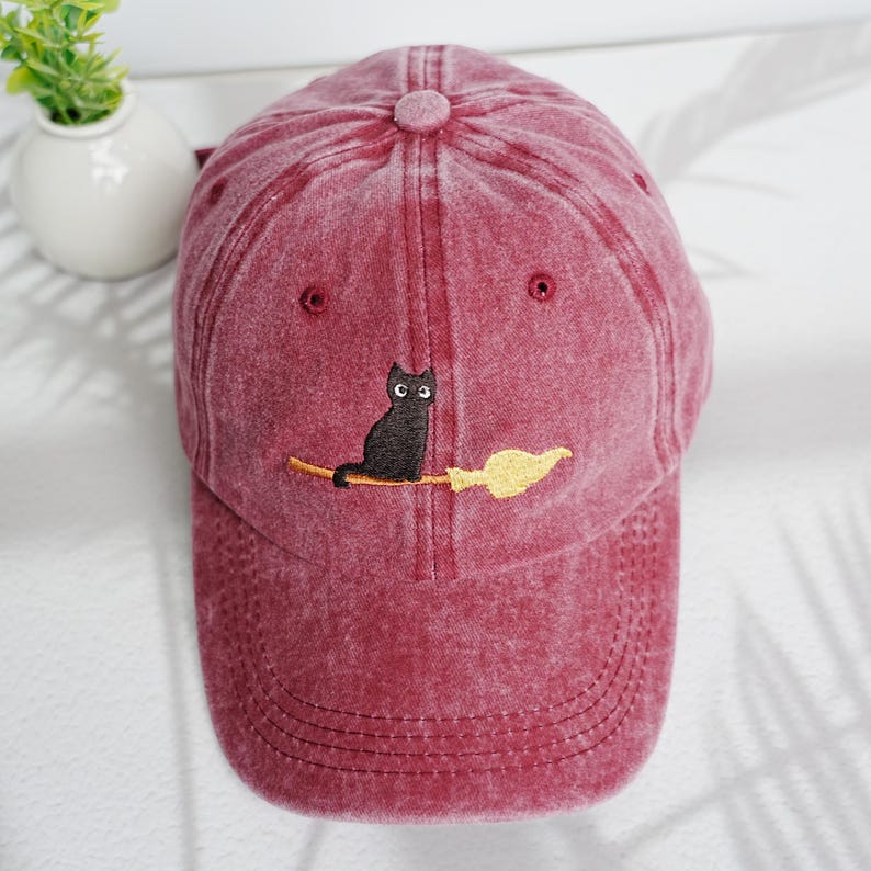 Halloween Black Cat Ride Magic Broom Washed Hat Embroidered Halloween Cap Funny Halloween Washed Cap Silly Halloween Cap Halloween Gifts 1758877910809.jpg