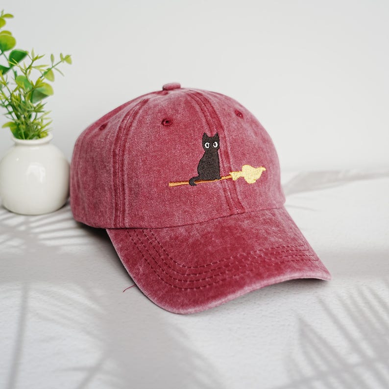 Halloween Black Cat Ride Magic Broom Washed Hat Embroidered Halloween Cap Funny Halloween Washed Cap Silly Halloween Cap Halloween Gifts 1758877929029.jpg