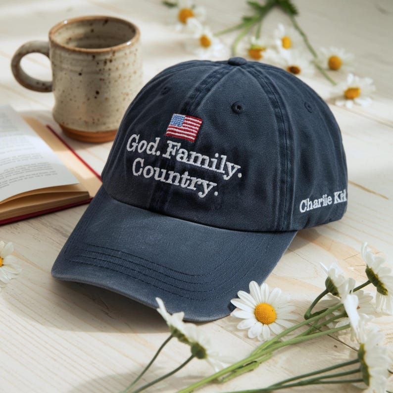 Embroidered God Family Country Dad Cap Charlie Kirk Hat Unisex Patriotic Hat Turning Point Cap Usa Hat Charlie Kirk Quote Usa Gift 1758879740329.jpg