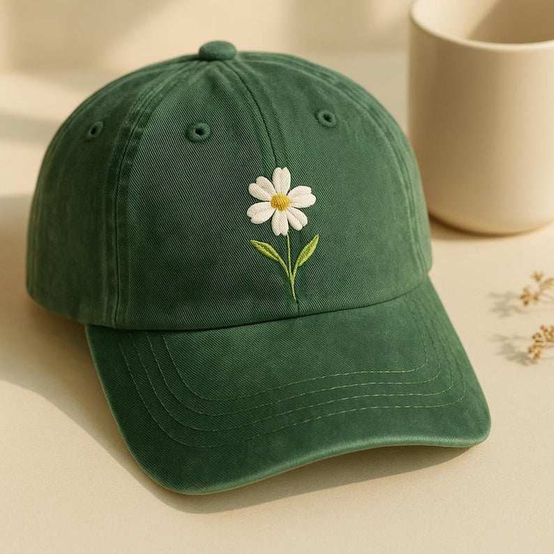 Embroidered Daisy Wash Hat Wildflower Hat Floral Hat Gift Birth Month Flower Gift For Sister Summer Hat Daisy Women Trucker Hat 1759115936700.jpg