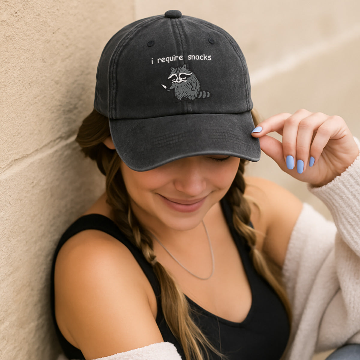 I Require Snacks Embroidered Baseball Cap Feral Embroidered Raccoon Cap Funny Unhinged Gift Embroidered Animal Cap 1759117802505.jpg