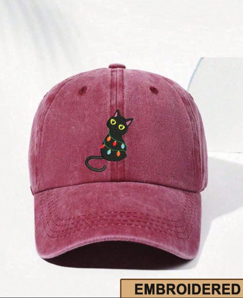 Christmas Cat Dad Hat Embroidered Black Cat With Holiday Lights Cute Adjustable Vintage Baseball Cap Festive Xmas Gift For Cat Lovers 1759202701277.jpg