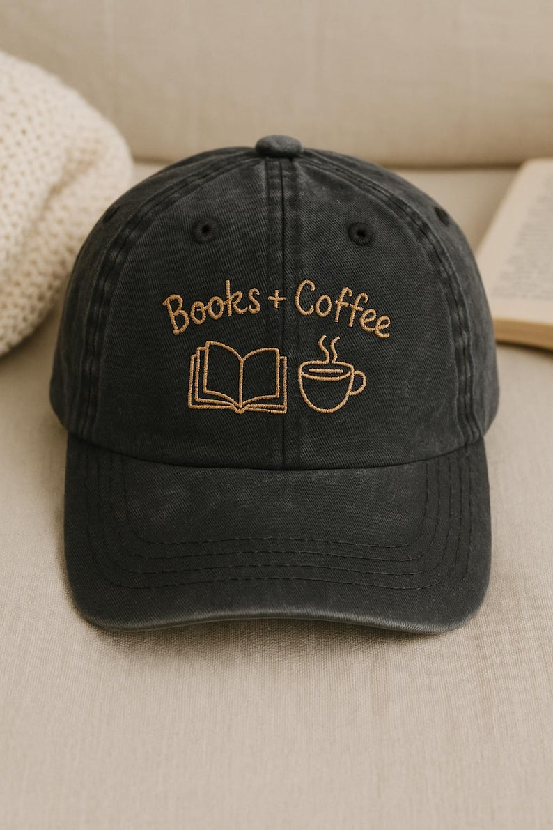 Books And Coffee Hat Embroidered Cap With Book And Mug Design Reader Gift Gift For Book Lover 1759217127524.jpg