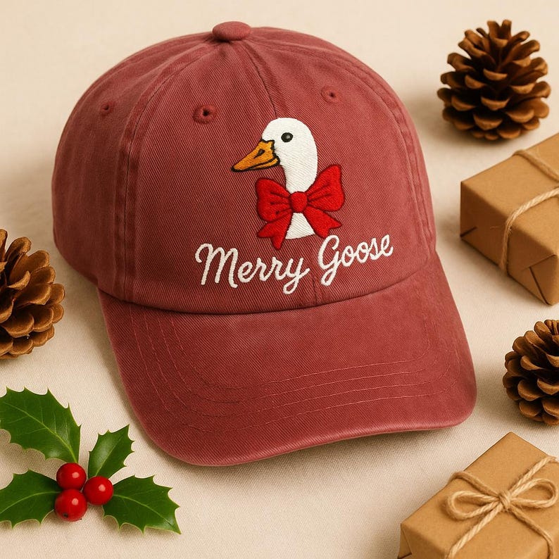 Merry Goose Embroidered Hat Funny Christmas Goose Baseball Cap Holiday Bird Hat Farm Animal Gift Festive Goose Dad Cap 1759286593682.jpg