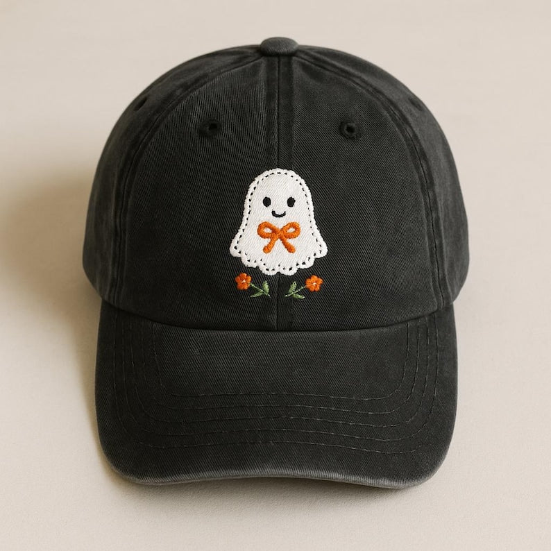 Cute Ghost Embroidered Dad Hat Vintage Halloween Baseball Cap Aesthetic Spooky Season Gift Fun Ghost Lover Adjustable Cap For Fall Style 1759302465574.jpg